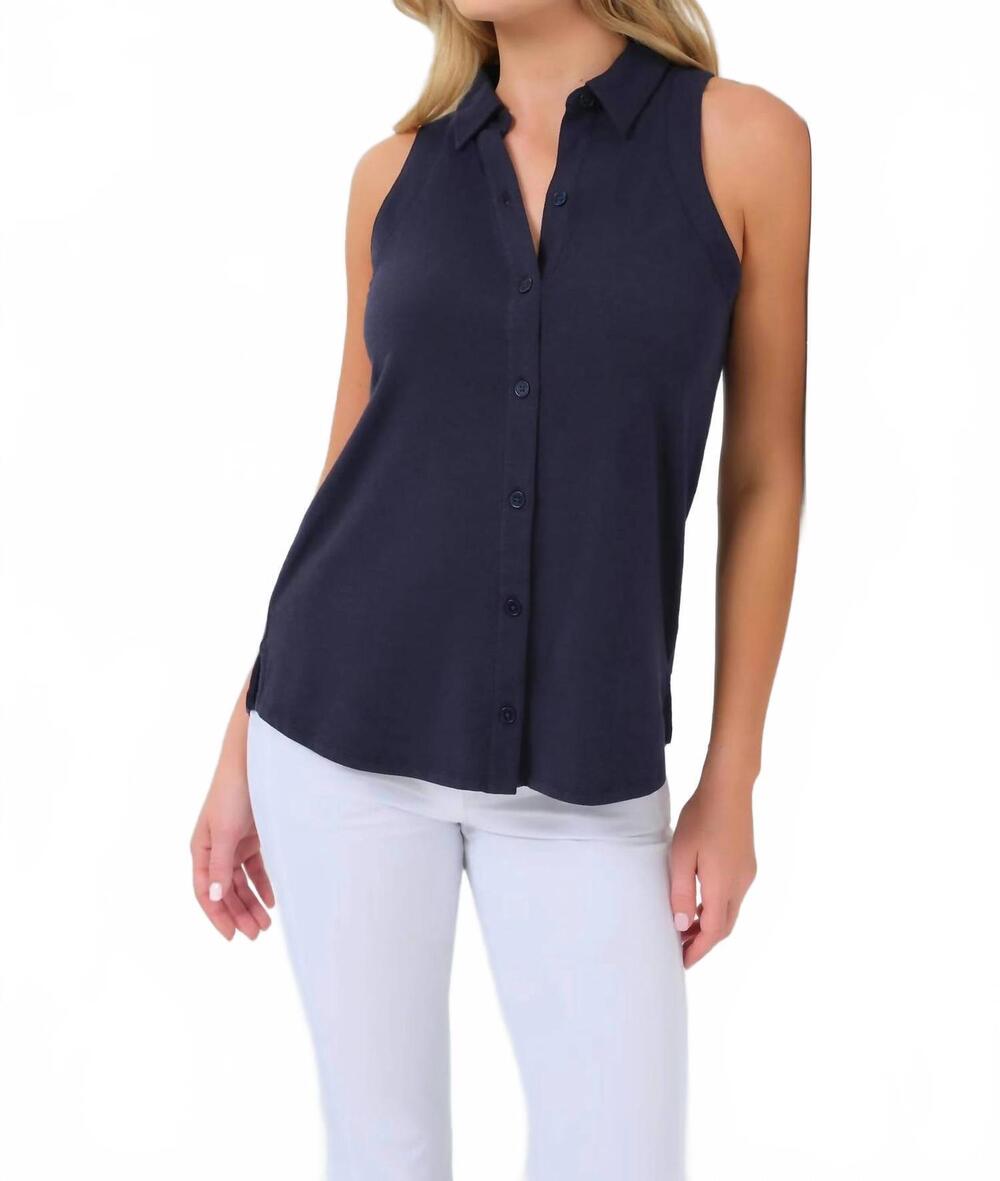 NEW ANATOMIE elise sleeveless button up top in navy